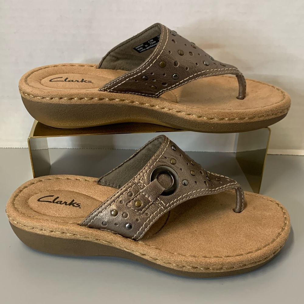 Clarks Leather Uppers Copper Studded Sandals size 6.5 - Picture 9 of 12